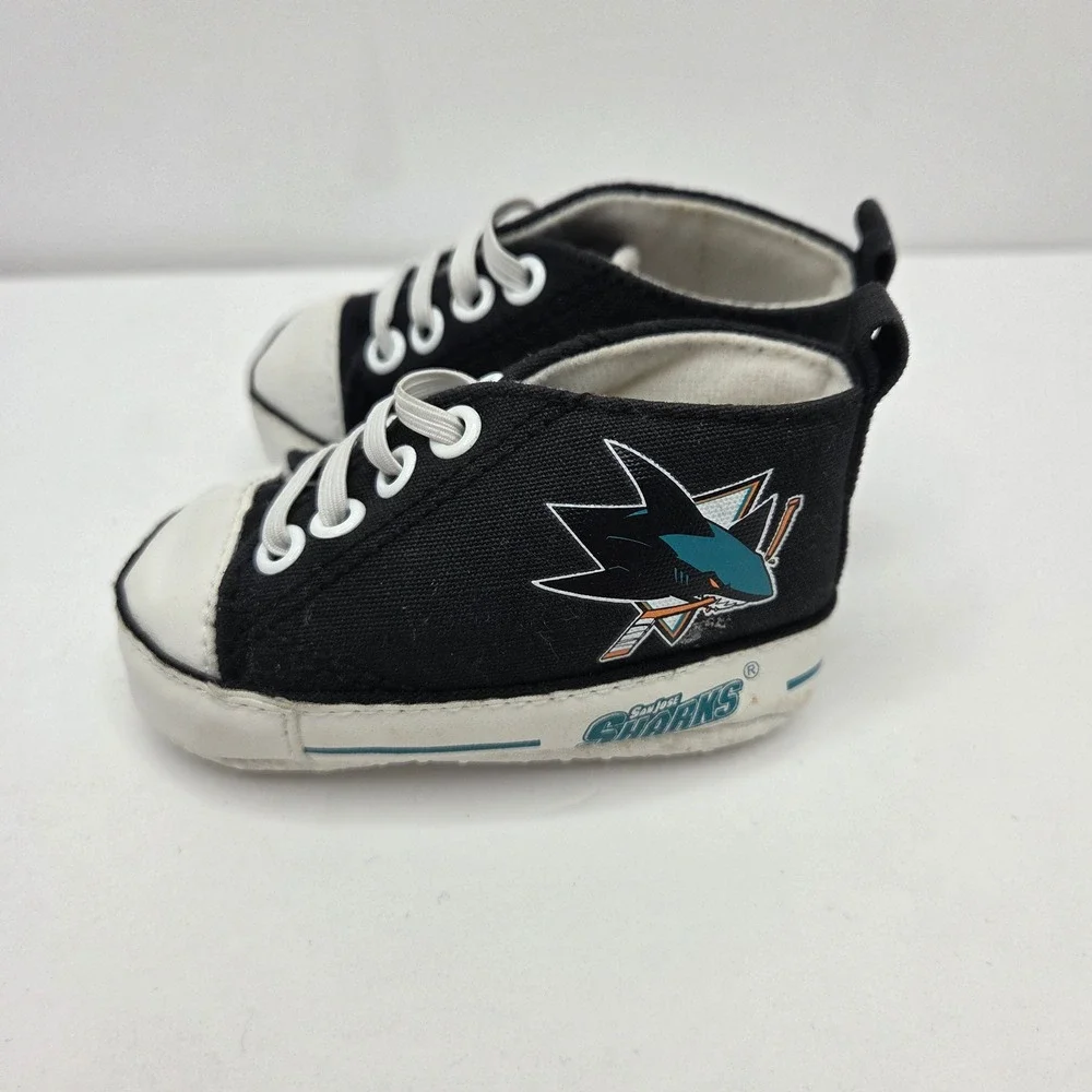 San Jose Sharks Infant Crib Shoes Soft Sole Canvas Sneakers 4 Inch Black NHL